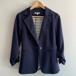 41 Hawthorn 3/4 Ruched Sleeve Navy Blazer